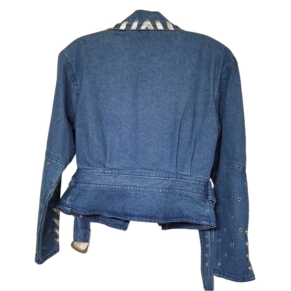 GANTOS Vintage 80's Denim Silver-Laced Motorcycle Jacket Size Small - Picture 8 of 10